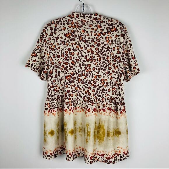 Entro cream brown leopard knit babydoll boho top large - Picture 5 of 7